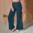 thumbnail image 5 of Linen Cotton Pants For Women Pull On Straight Leg Slacks Loose Casual High Waist Trousers With Pocket, 5 of 9