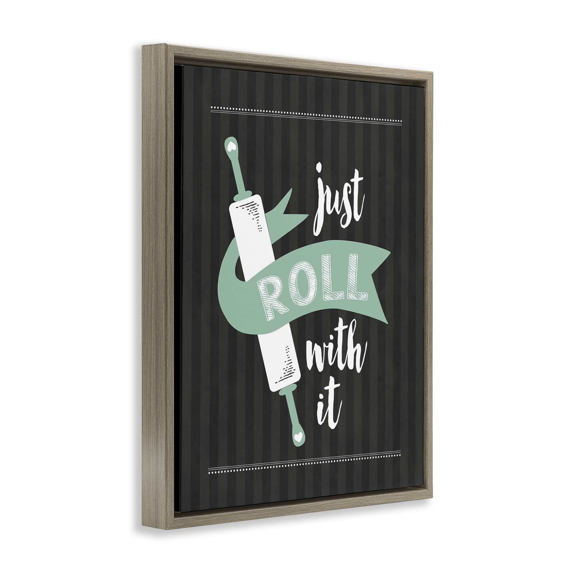 Roll With It Black & Green Brown Framed Floater Canvas Wall Art, design by Lettered and Lined