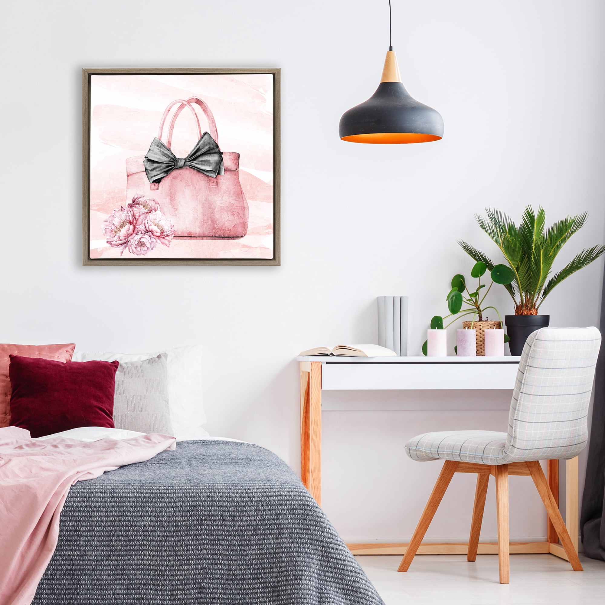 Stupell Industries Blush Glam Time Bag Brown Framed Floater Canvas Wall Art, design by Kim Allen