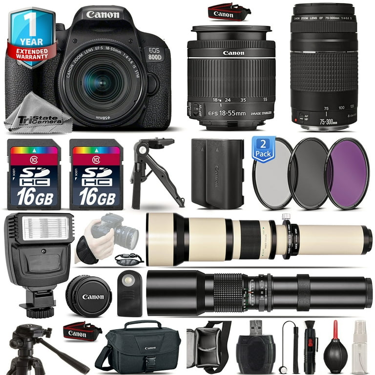 Canon EOS Rebel 800D Camera + 18-55mm IS STM + 75-300mm + EXT BATT