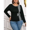 thumbnail image 7 of SIEANE Women's Plus-Size Casual Daily Crew Neck Long Sleeve Fall Slim-Fitting Workmanship Stitching Bow Top 1X-4X, 7 of 7