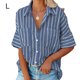 thumbnail image 3 of Sonducket Camisa de mujer Media manga Raya Raya Blusa Bolsillos Botón Blusa Bolsillos Botón Cuello en V Top Prendas para la parte del cuerpo azul marino L Sonducket AP003125-23, 3 of 6