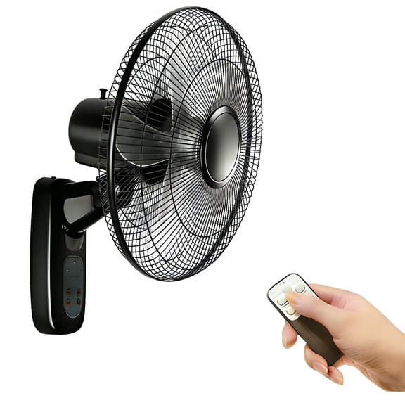 Aottop 16 inch Wall Mount Fan with Remote Control - 3-Speed and 3 Modes, Timer Function, Adjustable Head, Oscillating Fan for Home and Office - Black