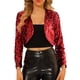 thumbnail image 1 of INSPIRE CHIC Chaqueta Bolero Corto Abierto sin Cuello de Lentejuelas para Mujeres con Mangas Largas XS Roja, 1 of 8