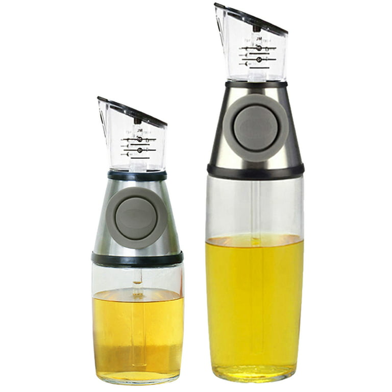 Juliy 250/500ml Oil Dispenser Bottle with Measuring Transparent Wide  Opening Press Button Food Grade Oil Storage Leakproof No Back-flow Cooking
