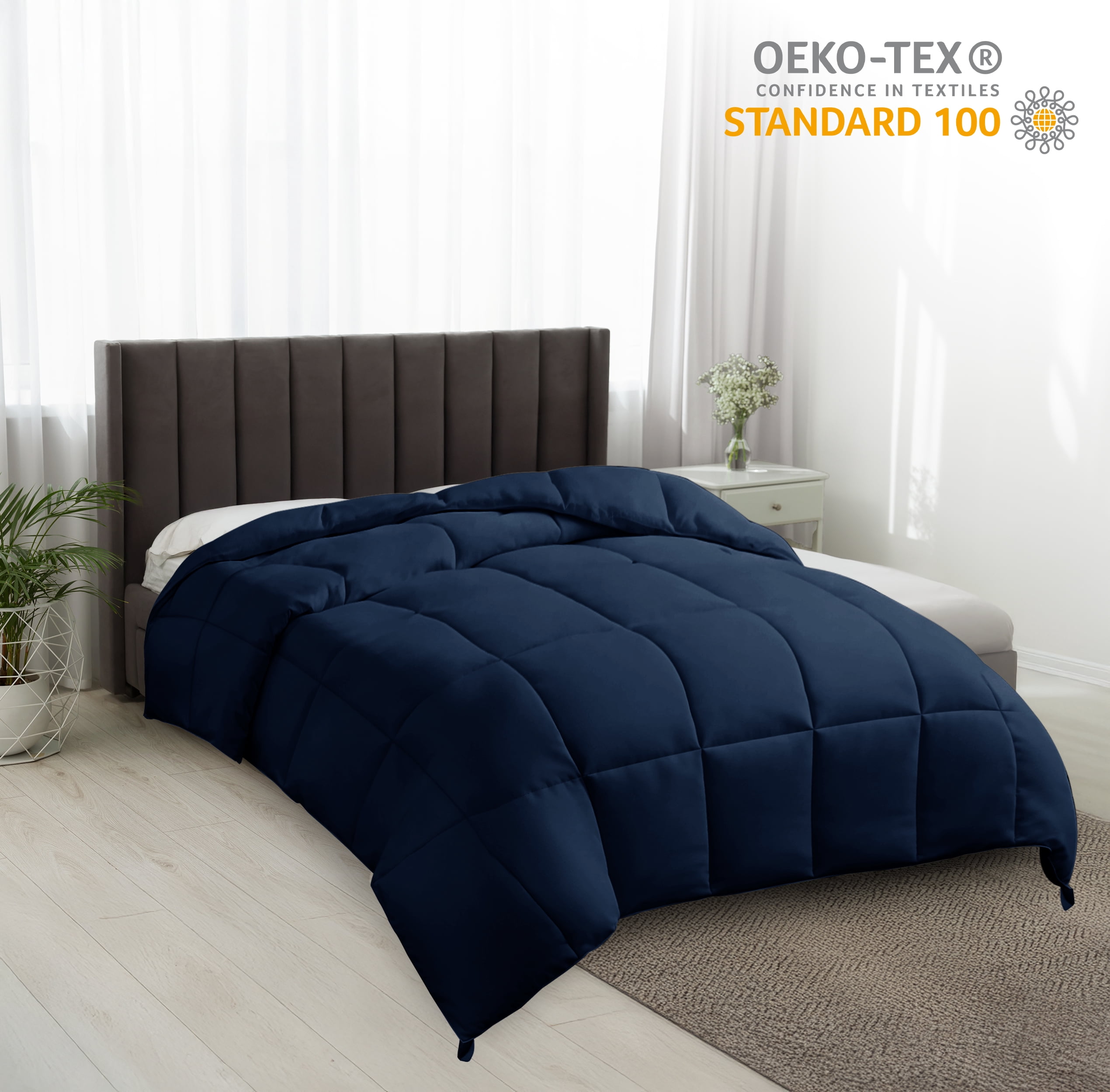 Lux Decor Collection Comforter Duvet Insert - Box Stitched Down Alternative Single Comforter - Quilted Comforter with Corner Tabs (Twin, Navy Blue)