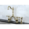 thumbnail image 2 of Kingston Brass KS7752ALBS English Country Center Deck Mount Bridge Kitchen Faucet with Side Sprayer, Polished Brass, 2 of 3