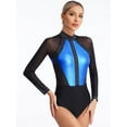 thumbnail image 5 of CHICTRY Womens Rhinestone Ballet Gymnastics Leotard Metallic Long Sleeve Rhythmic Gymnastics Dance Bodysuit Royal Blue L, 5 of 7