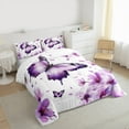 thumbnail image 4 of Manfei Chic Butterfly Queen Comforter Set,Country Floral Bedding Sets,White Purple Bedding Comforter Set For Girls Kids,Breathable Home Decor Reversible,3-Piece, 4 of 9