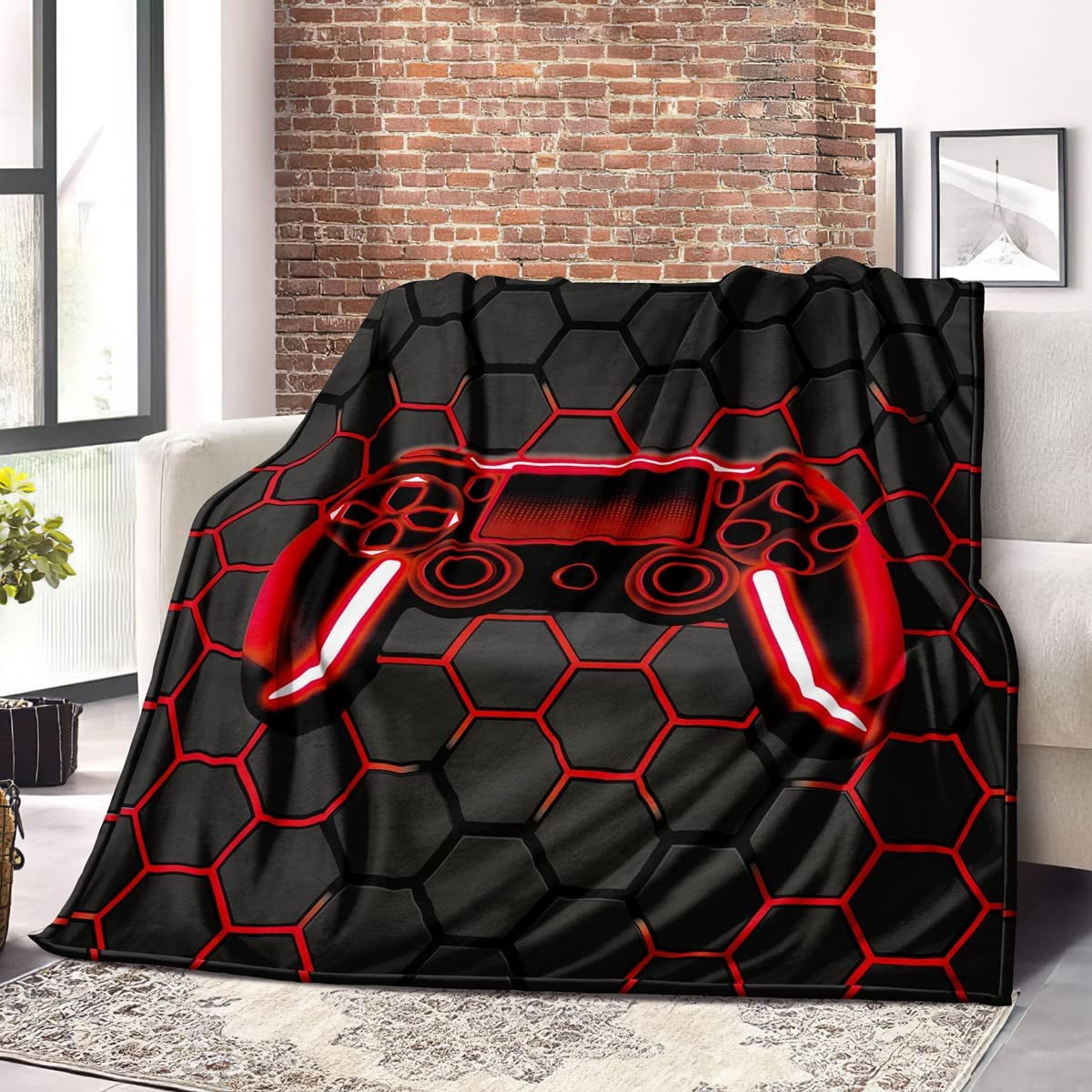 Honeycomb Gaming Blanket for Boys Fleece Cozy Geometric Honeycomb Throw Blanket Video Games Bed Blanket forTeens Kids Game Room Decor Blanket for Bedroom Couch Birthday Gift Blanket(60"x50")
