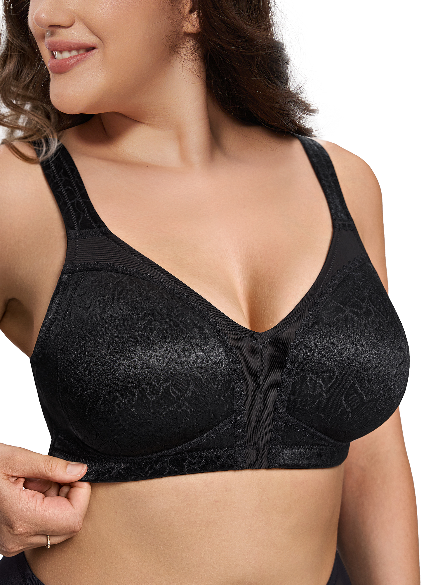Deyllo Women Plus Size Minimizer Bra Soft Cup Wire-Free Bra Comfort Support Large Bust Black Bras Clothes Size 38DD