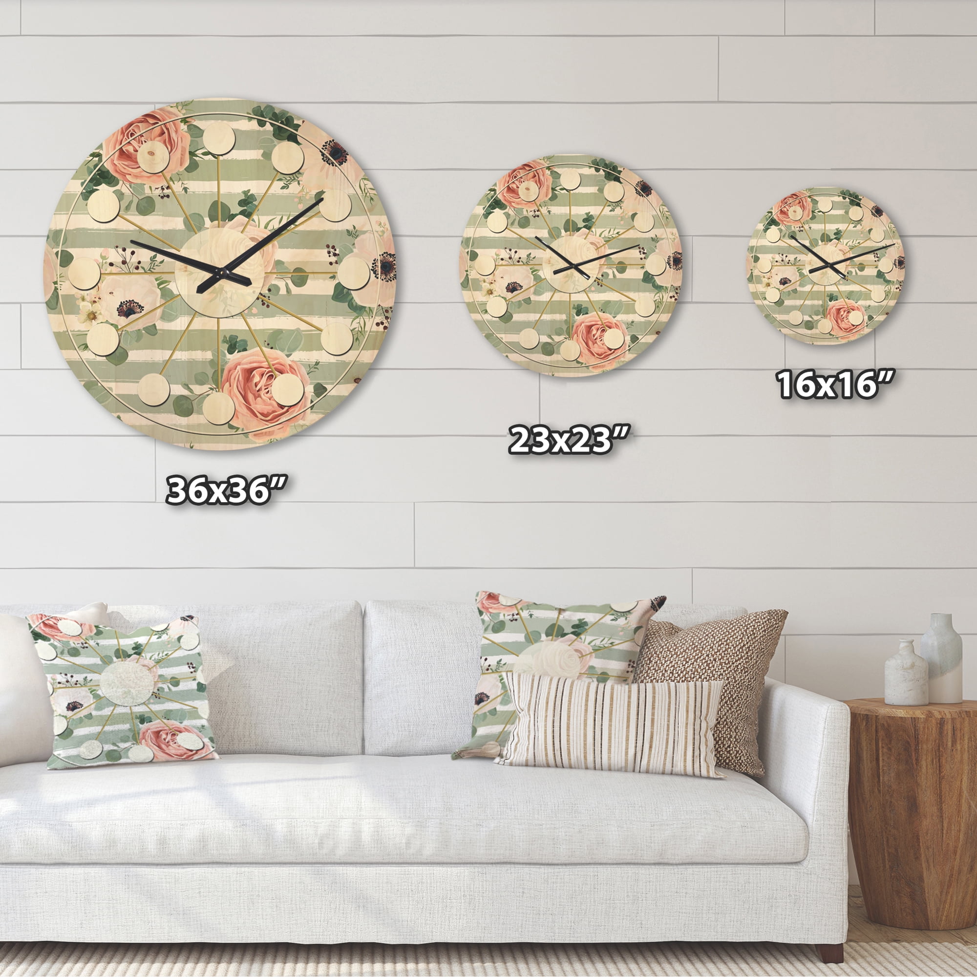 Designart 'Retro Pattern Over Floral III' Mid-Century Modern Wood Wall Clock