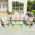 thumbnail image 6 of Summit Living 4 Pieces Patio Conversation Set, Outdoor Metal Furniture Sectional Sofa for 5 People with Beige Cushion, 6 of 15