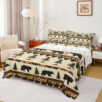 Manfei Farmhouse Jungle Bear Bed Sheets, Rustic Cabin King Sheets, Western Countryside Sheet Set, Ultra Soft Home Decor, 4pcs