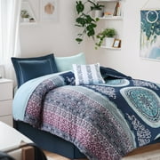 Intelligent Design Twin XL Size Comforter Set, 7-Piece Bed in a Bag Twin XL, Navy Bedding Sets with Sheets, Bed Skirt for College Dorm