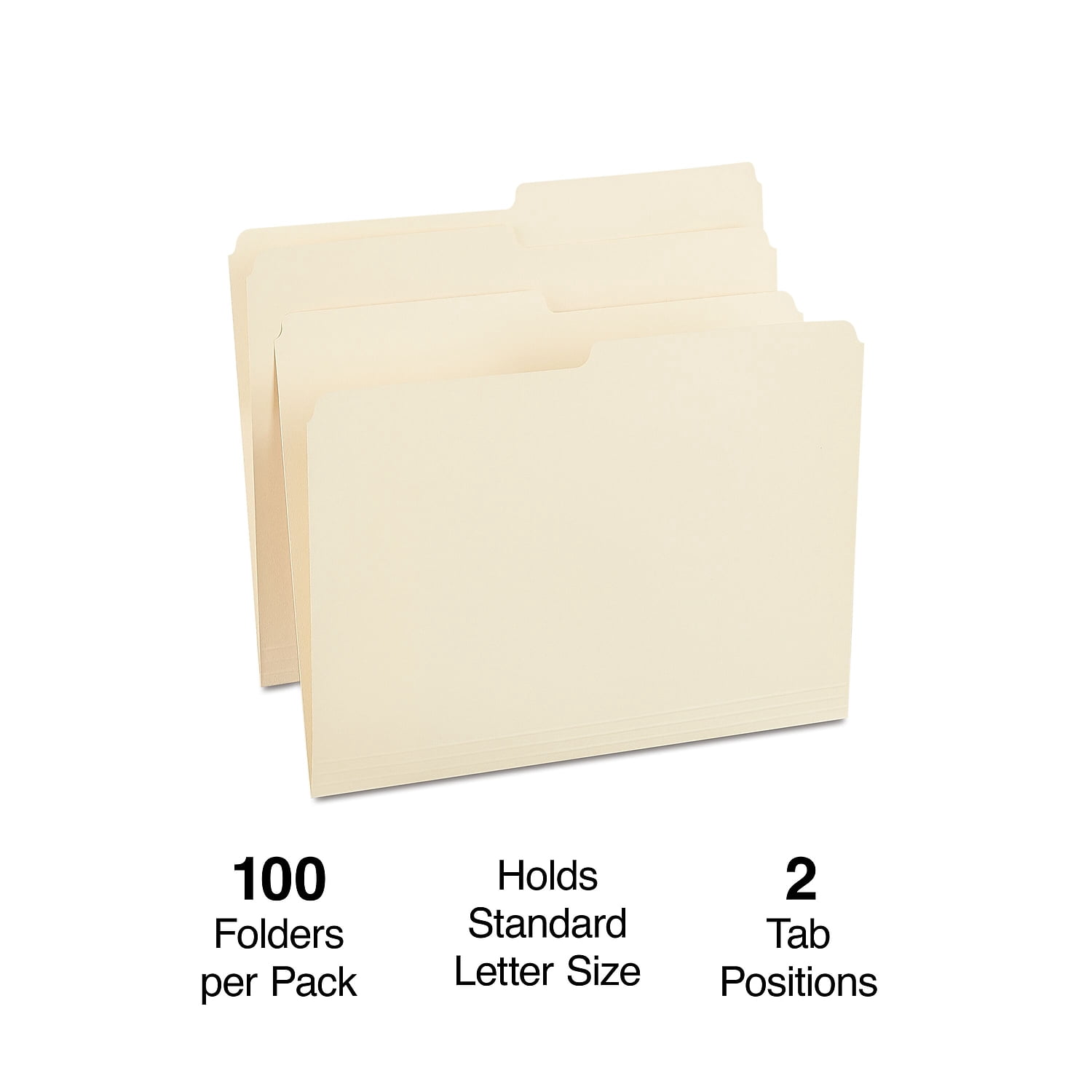 Staples Manila File Folders Letter 2 Tab Assorted Positions 100/Box 116855