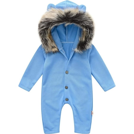 

QWZNDZGR Fleece Zipper Romper Warm Winter Outfits Baby Fleece Jumpsuits Infant Bear Ear Snowsuit Hood Cardigans Jacket Outwear