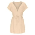 thumbnail image 2 of Sentmoon Robes Chemises pour Femmes Basique Col en V Robe Boho Bloc de Couleur Extensible Coupe Régulière Décontractée Robes d'Été pour Femmes Taille Élastique Plage pour Travail et Bureau Beige m, 2 of 5