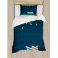 thumbnail image 1 of Vintage Boat Twin Size Duvet Cover Set, Moon and Stars in the Sky Little Boat at Night on Waves Kids Baby, Decorative 2 Piece Bedding Set with 1 Pillow Sham, Night Blue Teal Yellow, by Ambesonne, 1 of 3