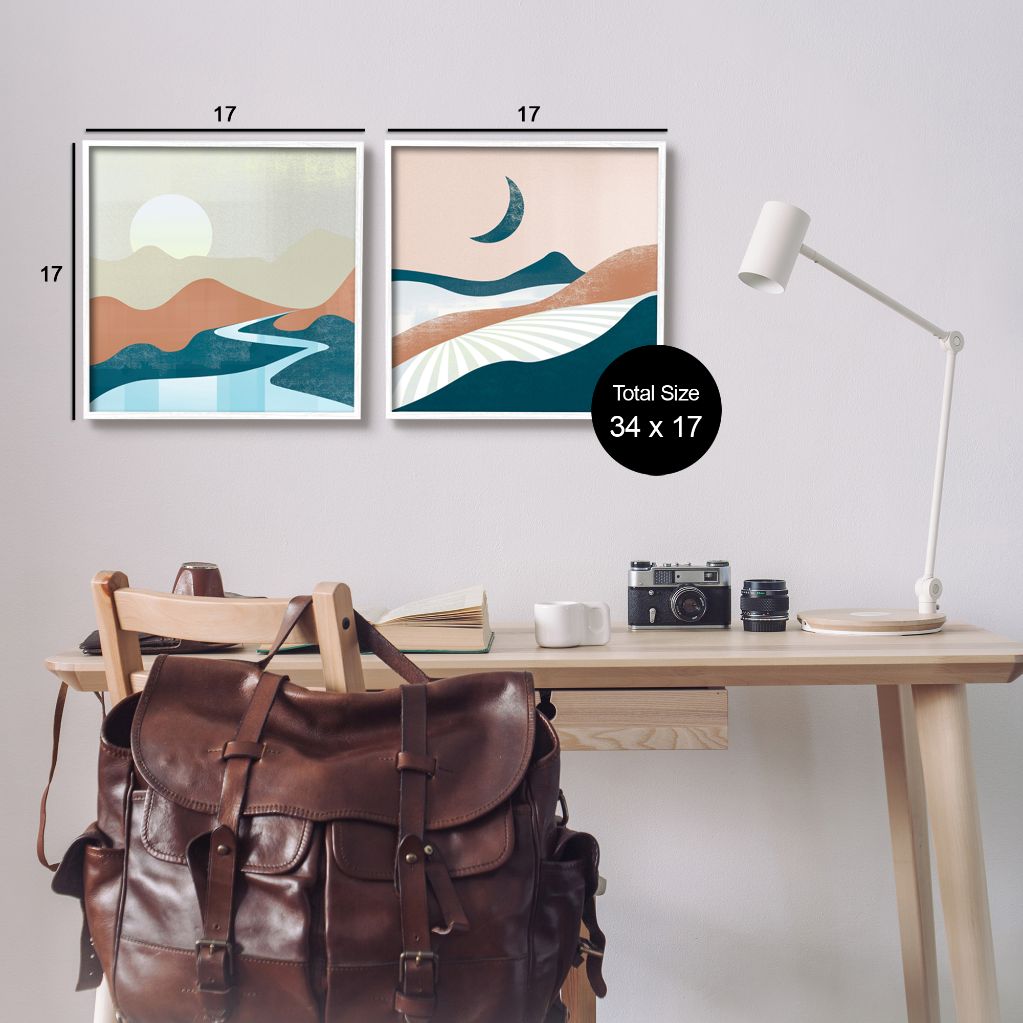 Stupell Industries Abstract Day & Night Landscape Abstract Painting White Framed Art Print Wall Art, 17 x 17, Set of 2