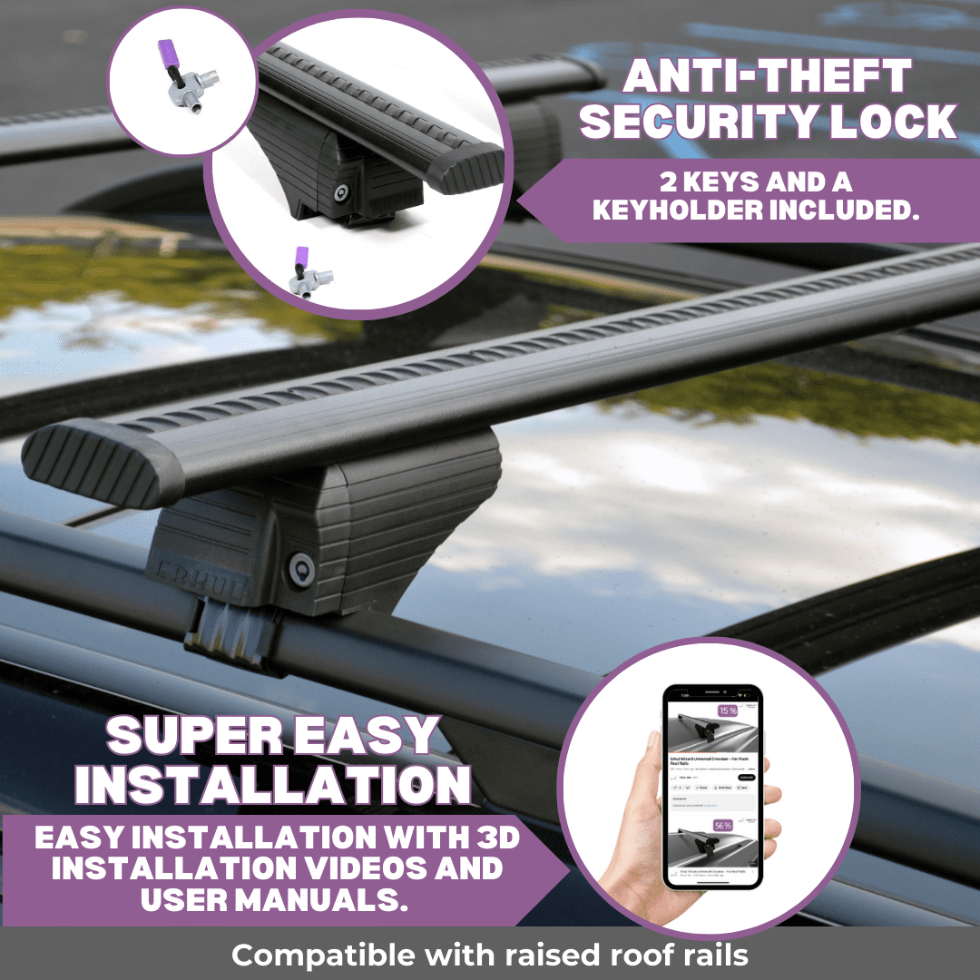 ERKUL Roof Rack Cross Bars for Ford Explorer 2011-2015 | Aluminum Crossbars with Anti Theft Lock for Rooftop | Compatible with Raised Rails - Silver