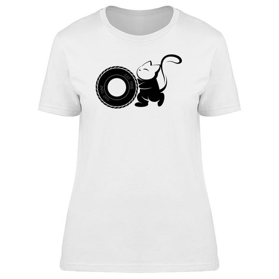 Cat Caricature Pushing Wheel Tee Women's -Image by Shutterstock