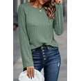 thumbnail image 4 of Women's Green Ribbed Round Neck Knit Long Sleeve Top, 4 of 5