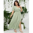 thumbnail image 7 of Large Size Women's Summer Floral Dress Wrap V Neck Short Sleeve Ruffle A-Line Flowy Maxi Wedding Guest Dresses, 7 of 7