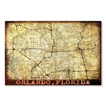 Elephant Stock Vintage Orlando City Map Wall Art - Horizontal Canvas Wall Art - Living Room Wall Decor - Map Canvas - Beige And Brown Decor - 45" x 30"
