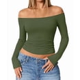 thumbnail image 3 of Womens Long Sleeve Off the Shoulder Tops Going Out Cute Basic Y2K Fall Fashion 2026 Outfits Clothes Green S, 3 of 9