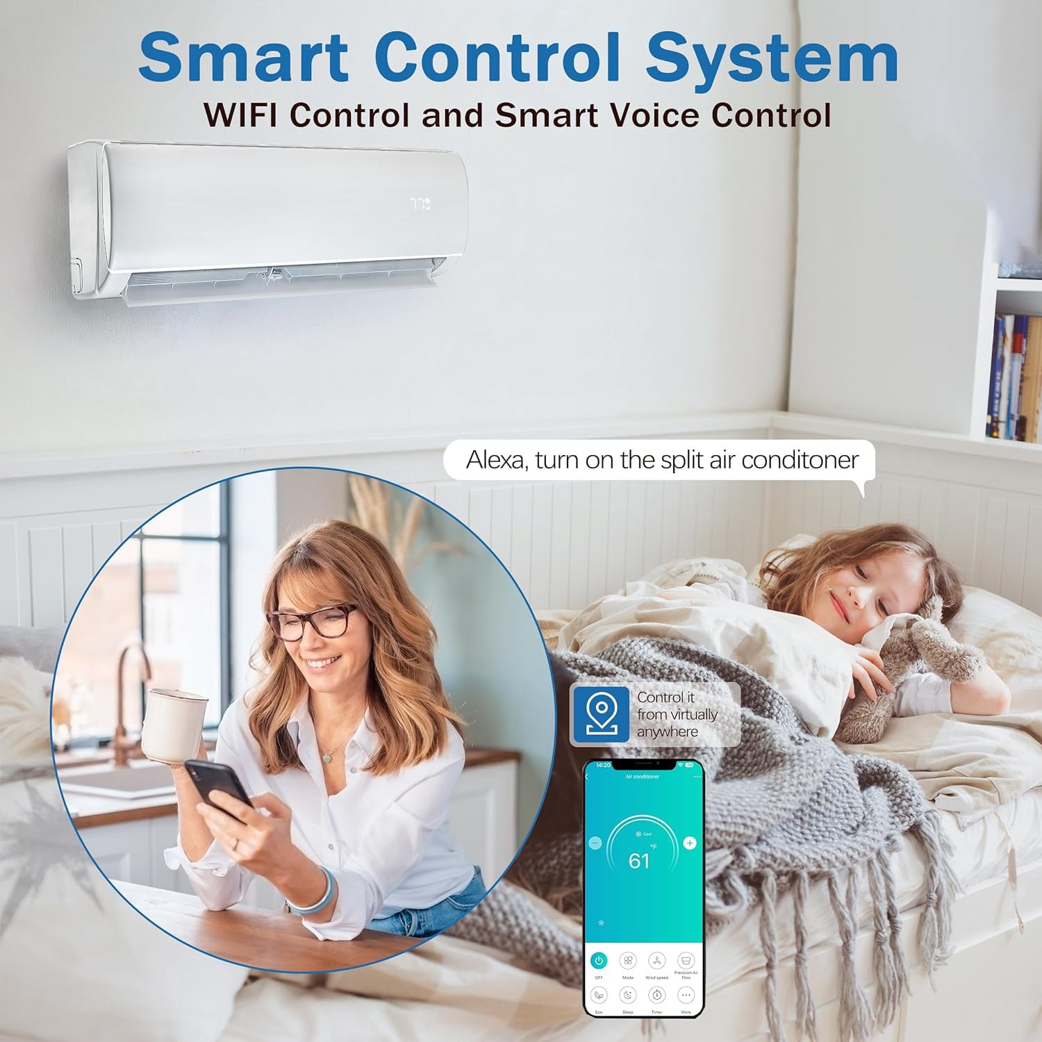 ICEELF 9000 BTU Mini Split Air Conditioner, Air Conditioner and Heat Pump 19 SEER, Cools up to 450 Sq.Ft, 115V Wifi Enabled Air Conditioner & Heater Ductless Inverter System (115v/19 SEER - WIFI)