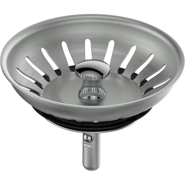 El colador de fregadero de cocina de acero inoxidable funciona como colador para atrapar restos de comida y como tapón para llenar los fregaderos de agua.