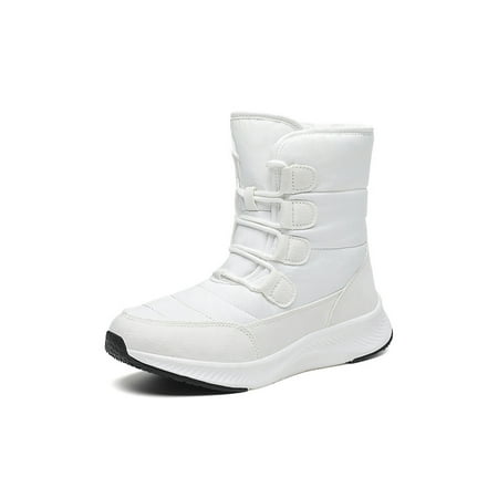 

UKAP Women Winter Boot Mid Calf Snow Boots Comfort Waterproof Bootie Non-slip Warm Shoes Walking Hiking Booties Plush Lined Anti Collision White 7.5