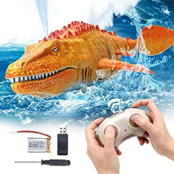 Remote Control Dinosaur Toys for Kids Mosasaurus Diving Toys RC Boat with Light and Spray Water for Swimming Pool Lake Bathroom Ocean Protector Bath Toys