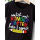 thumbnail image 4 of Girls' "Watch Out Kindergarten Here I Come!" Graphic T-Shirt - Soft Playful Letter Print with Pencil Design, Round Neck Machine-Washable Knit Top for Preschool & Kindergarten Milestone, 4 of 7