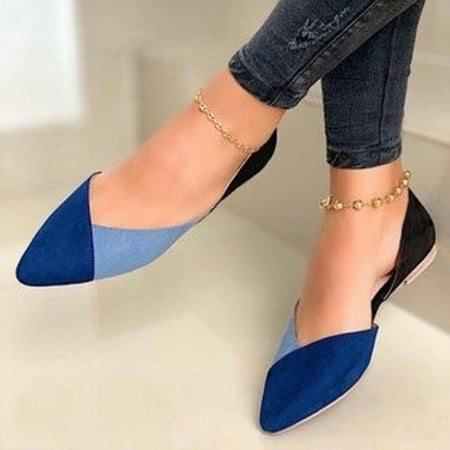 

Holiday Savings 2022! Rourlinge Women s Pointed Toe Splicing Comfy Casual Shoes Comfortable Low Heeled Single Shoes Light blue 43