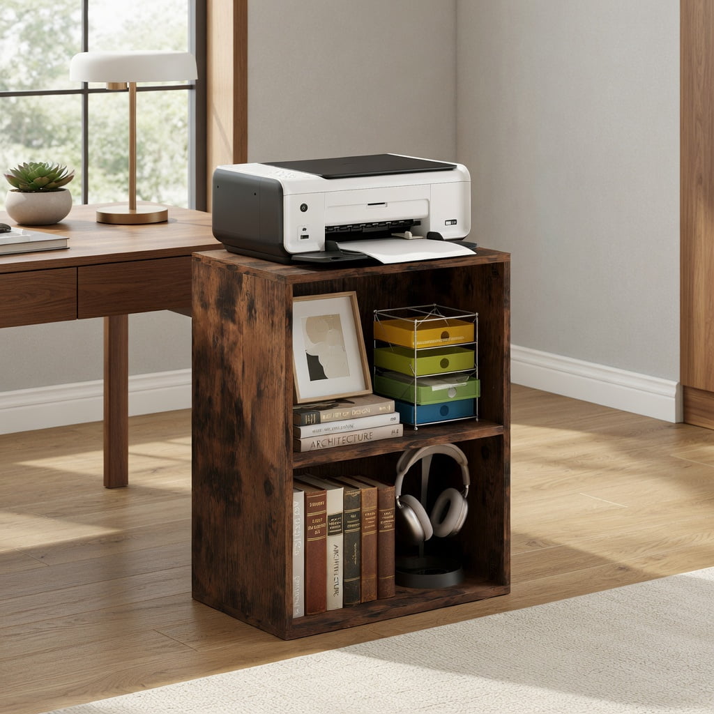 Topcobe 2-Cube Bookcase Floor Standing Open Bookshelf with 5-Position Adjustable Shelf, Corner Bookshelf, Storage Shelf, Book Organizer-Brown