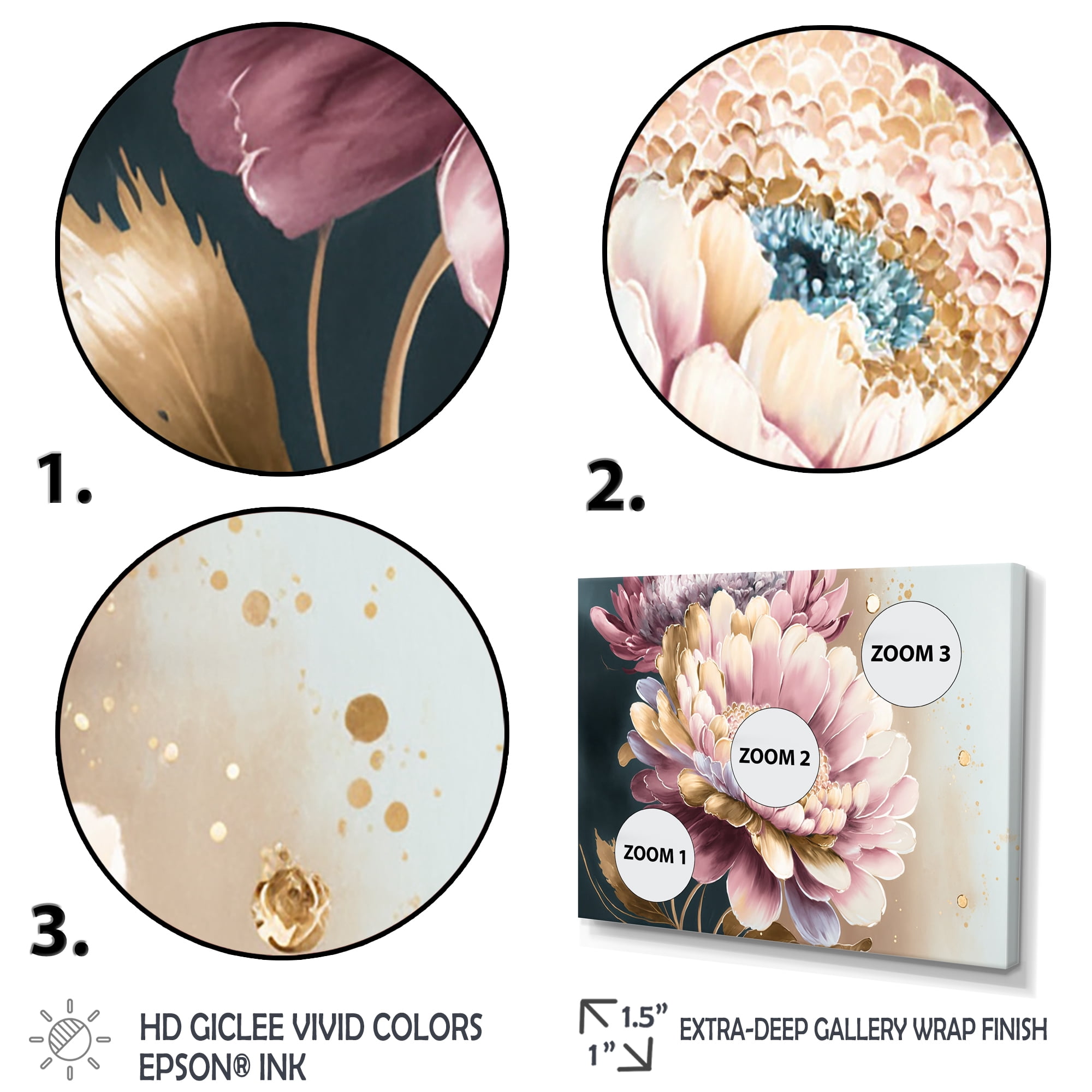 Designart Pink And Gold Daisy Flower Canvas Wall Art