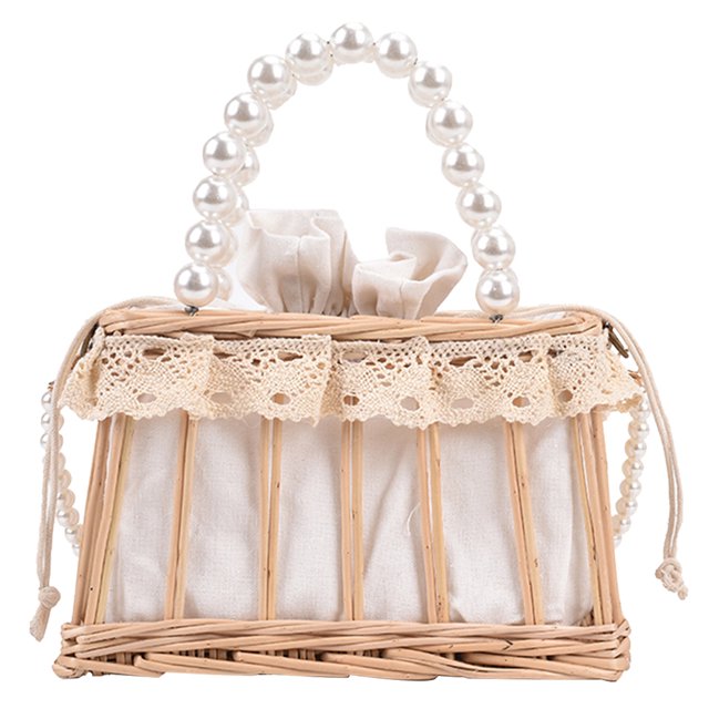 Sywqhk Bolso Cruzado Con Cordón De Cesta De Perlas De Encaje Tejido Retro Para Mujer (B) Sywqhk Para estrenar