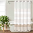 thumbnail image 3 of Brown Stripe No Hook Shower Curtain Waterproof, Bathroom Curtains with Snap in Liners and See Through Top Window, Modern Rustic Horizontal Brown Striped Hotel Style Bathtub Curtains Shower 36"Wx78"L, 3 of 8