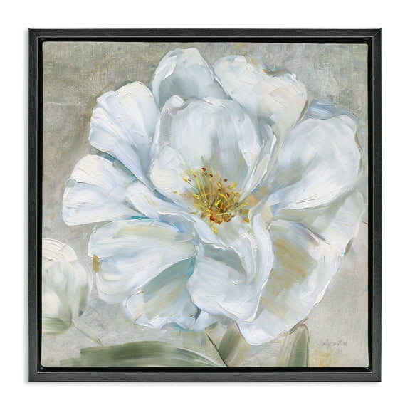 Stupell Industries Close Up White Bloom Plants & Flowers Painting Black Floater Framed Canvas Art Print Wall Art, 18 x 18