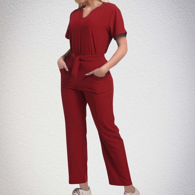 Soki Scrub Set Women Short Sleeve V-Neck T Shirts Tops Jogger Pants Working Suit