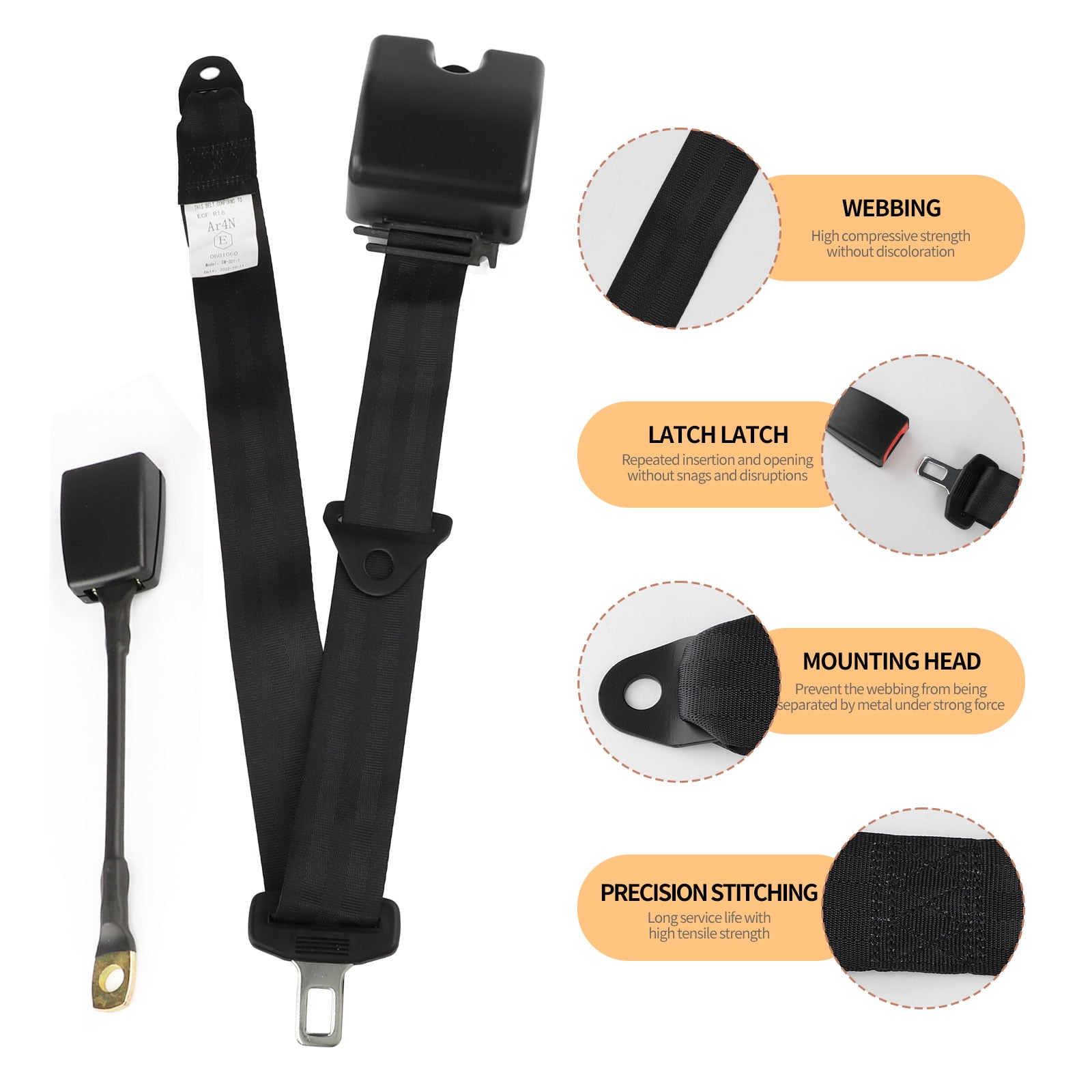 2 Set Universal 3pt Adjustable Retractable Lap Suitable for Modification Belts Kit for Go Kart,Club Golf Cart,Van,UTV,VR, Buggies, Minivan,Pickup and Truck (Black)