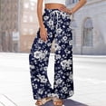 thumbnail image 6 of Women Palazzo Pants Summer Boho Baggy Wide Leg High Waist Flowy Beach Casual Trousers with Pockets Blue L, 6 of 8