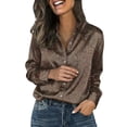 thumbnail image 3 of IMENGL Women's Satin Long Sleeve Shirt Women's Retro Flower Casual Printed Shirt Brown XL, 3 of 7