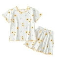 thumbnail image 2 of Girls Summer Outfits Toddler Strawberry Print Short Sleeve Top and Shorts Ice Silk Loose Set Girls Clothes Yellow 6-12 Months, 2 of 4