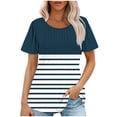 thumbnail image 2 of Lydiaunistar T-Shirt Décontracté à Manches Courtes pour Femmes, Col Rond, Imprimé Floral, Grande Taille, Mélange Polyester Spandex, Confort Quotidien, Lavable en Machine, Marine, 2 of 5