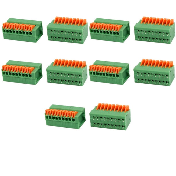 Bloque de terminales de resorte verde de 9 pines KF141V 150V 2A 2.54mm para montaje en PCB de 10 piezas