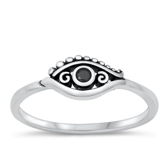 Evil Eye Black Cubic Zirconia Promise Ring .925 Sterling Silver Band Jewelry Female Male Size 5