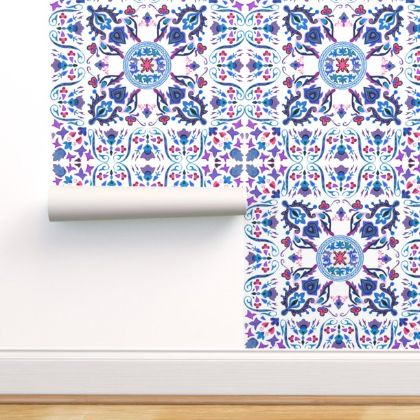 Peel & Stick Wallpaper 9ft x 2ft Scandinavian Boho Hygge Blue Purple